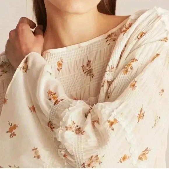 Rebecca Taylor Ines Smocked Floral Blouse Top S - Picture 3 of 11